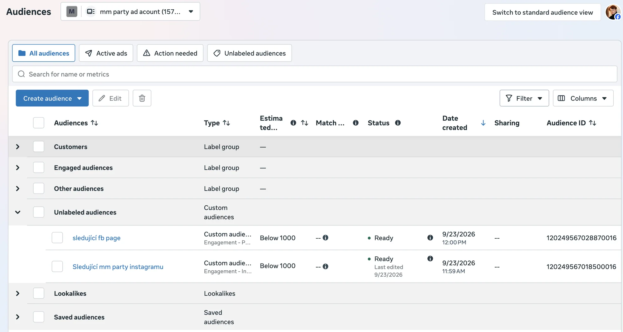 Custom audiences built for exclusion: Facebook page and Instagram followers